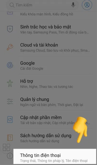Chọn mục thông tin điện thoại
