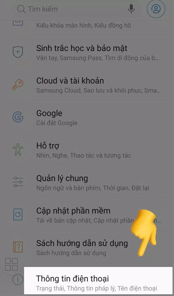 Chọn mục thông tin điện thoại