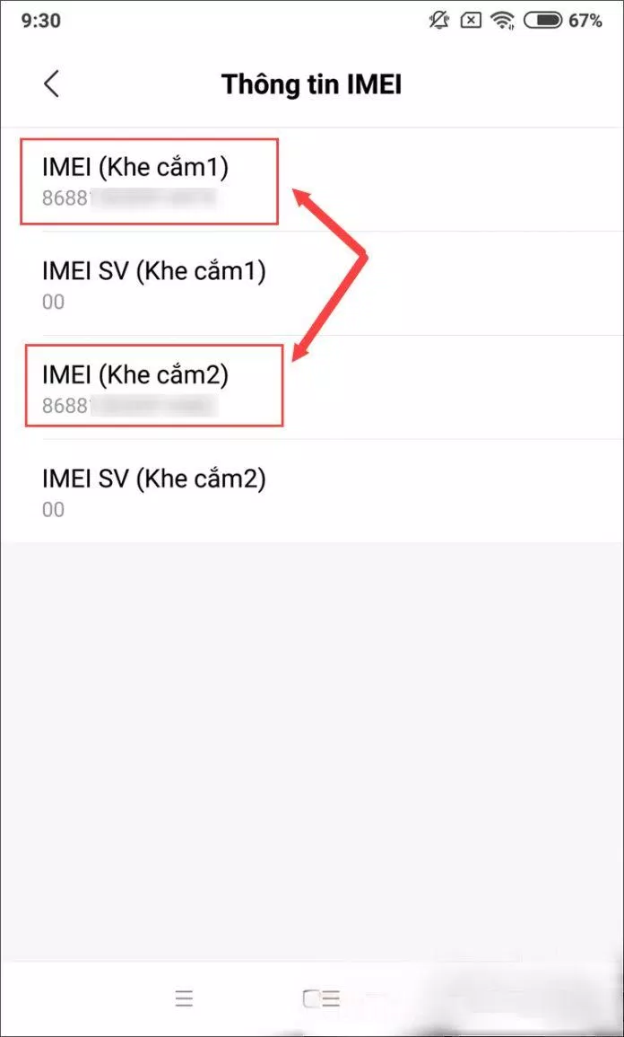 Vào mục IMEI lấy số