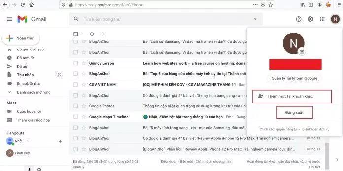 Đăng xuất Gmail trên máy tính. (Ảnh:  TinhVe)