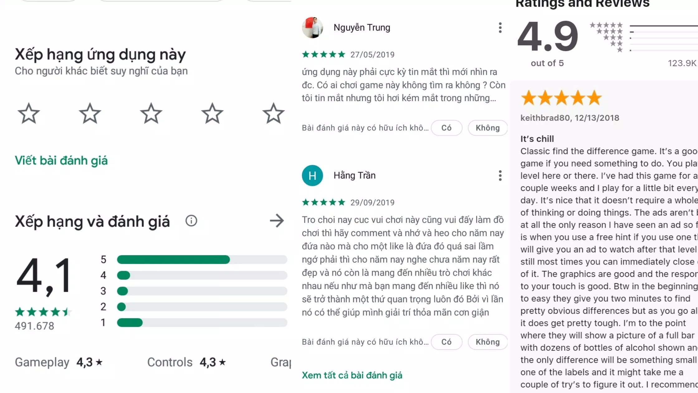 Đánh giá của người chơi trên hai nền tảng Android và iOS (Nguồn: ảnh chụp màn hình)