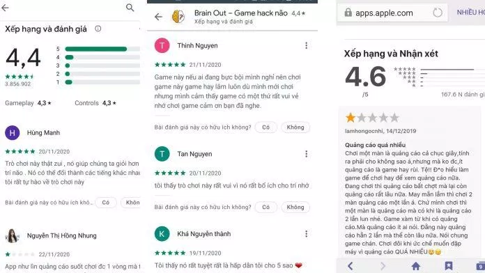 Đánh giá của người chơi trên hai nền tảng Android và iOS (Ảnh: internet)