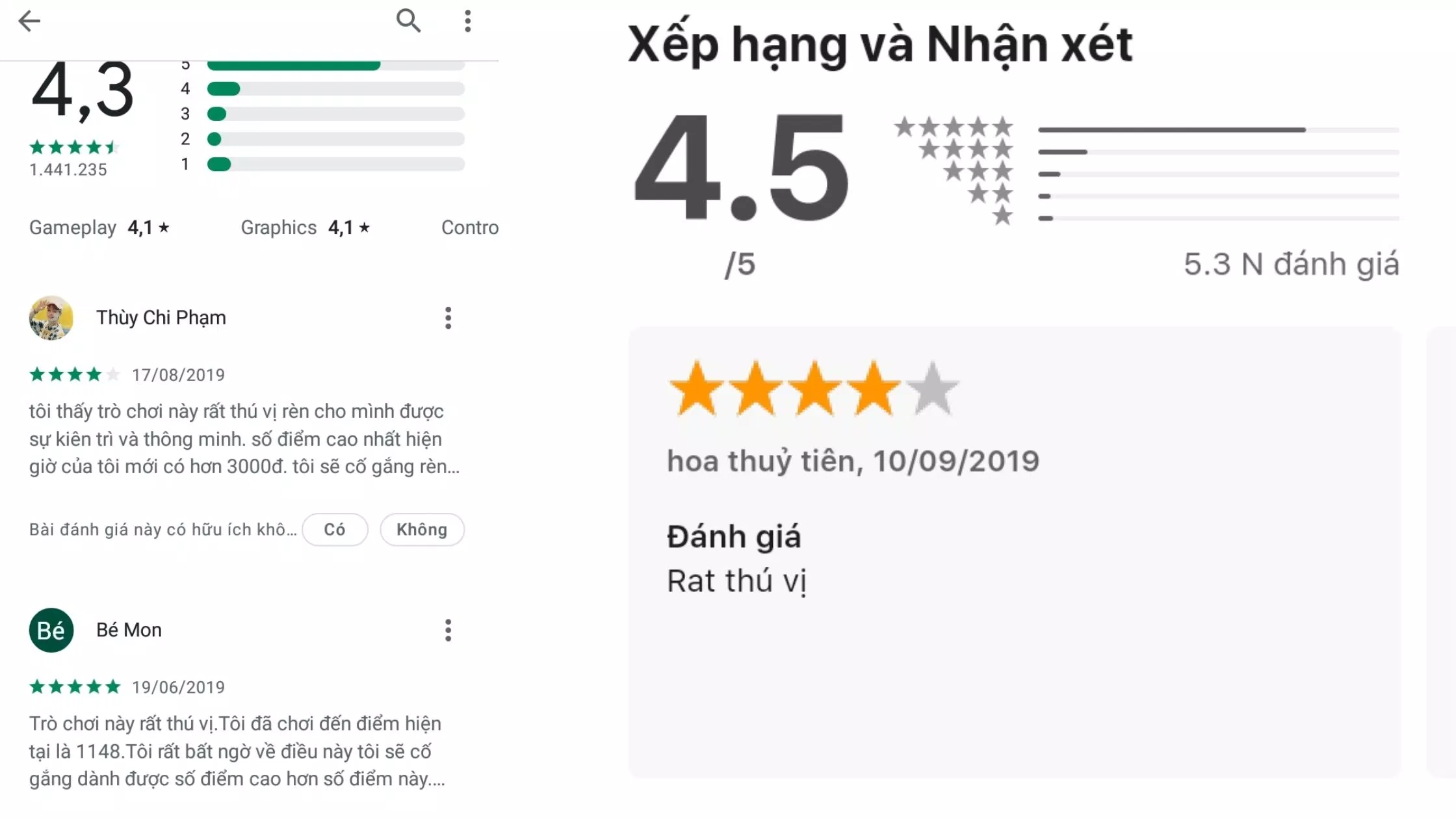 Đánh giá của người chơi trên hai nền tảng Android và iOS (Ảnh: internet)