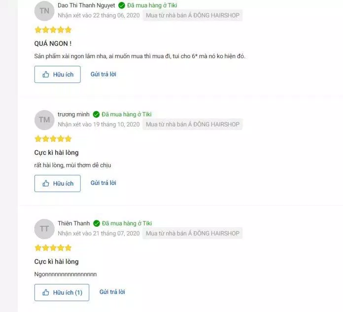 Những đánh giá tích cực của khách hàng về sản phẩm trên trang Tiki (ảnh :BlogAnChoi).