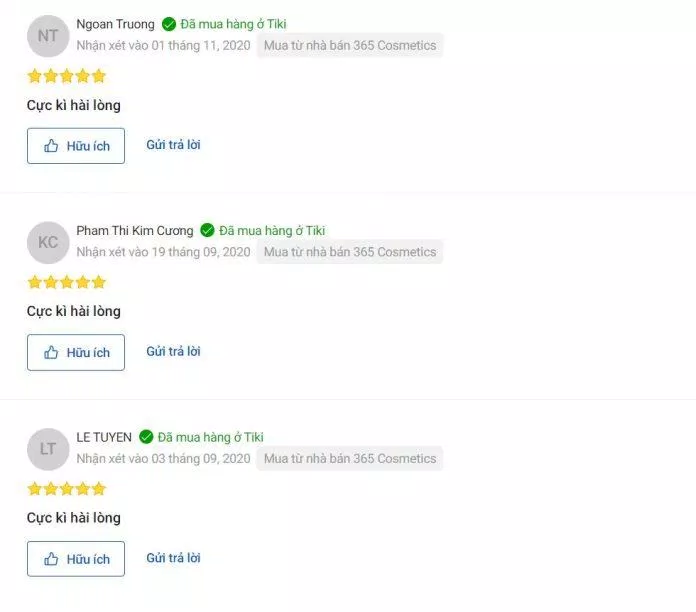 Những đánh giá tích cực của khách hàng về sản phẩm trên trang Tiki (ảnh:  TinhVe).