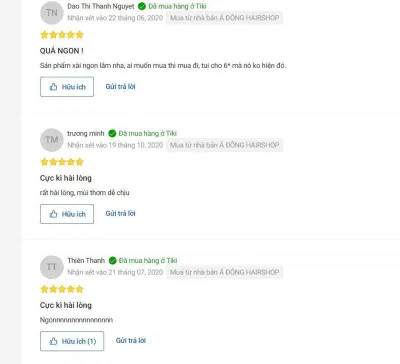 Những đánh giá tích cực của khách hàng về sản phẩm trên trang Tiki (ảnh :BlogAnChoi).