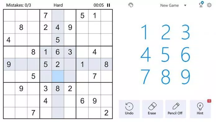 Giao diện của game Sudoku cổ điển (Ảnh: internet)