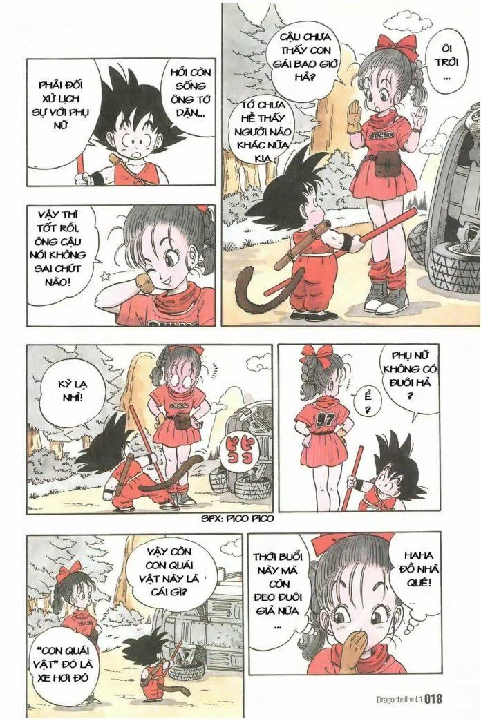 Ở những chap đầu, cậu nhóc Son Goku luôn trưng ra điệu bộ trẻ con đáng yêu, bộ mặt “ngây thơ vô số tội” và đôi khi... ngớ ngẩn (Ảnh: Internet). Ở những chap đầu, cậu nhóc Son Goku luôn trưng ra điệu bộ trẻ con đáng yêu, bộ mặt “ngây thơ vô số tội” và đôi khi... ngớ ngẩn (Ảnh: Internet).
