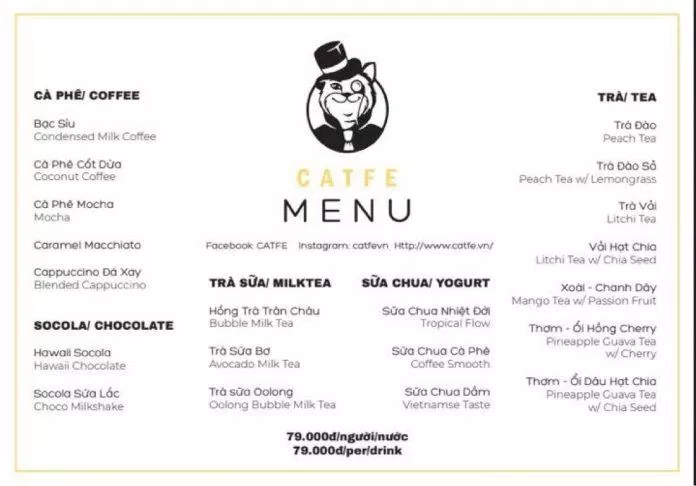 Menu CATFE chỉ 79,000 đồng/người (Ảnh Internet)