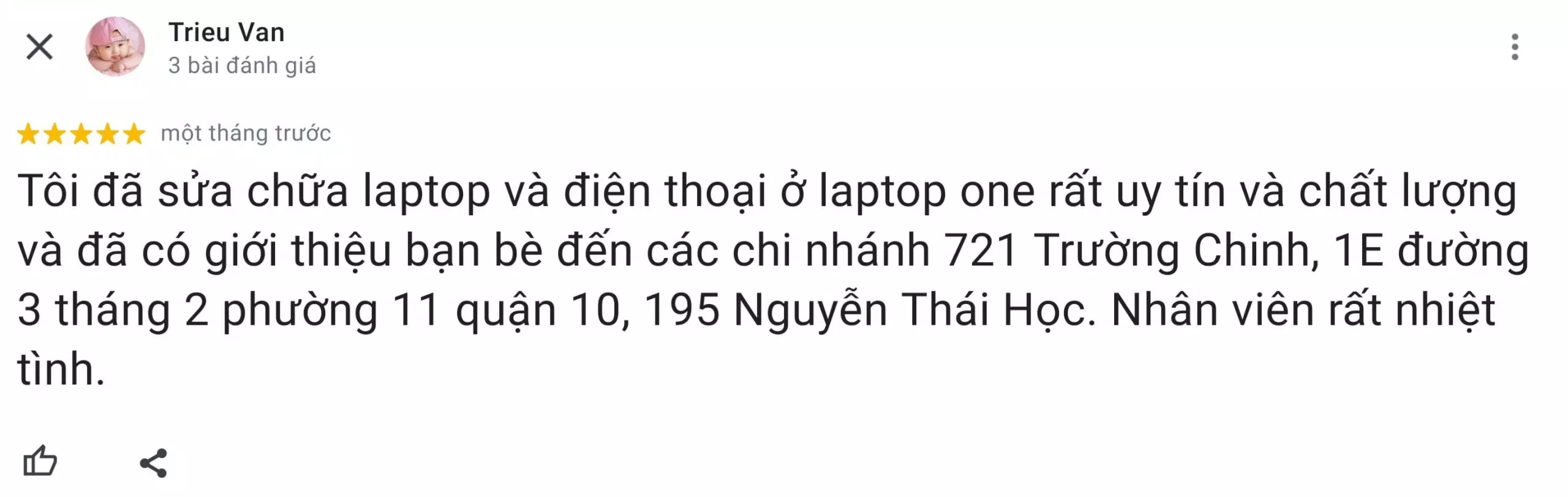 Đánh giá của khách hàng về Trung tâm bảo hành One. (Ảnh: Internet)