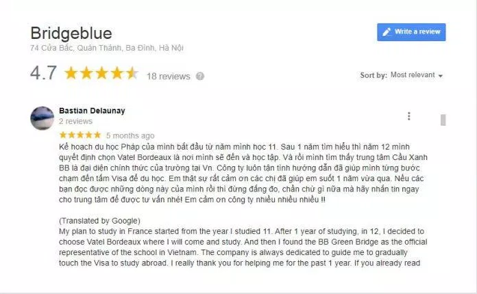Review Công ty Du học BB - Cầu Xanh