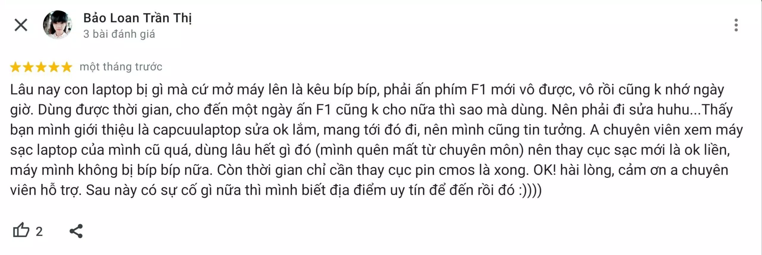 Đánh giá của khách hàng về Cấp cứu Laptop. (Ảnh: Internet)