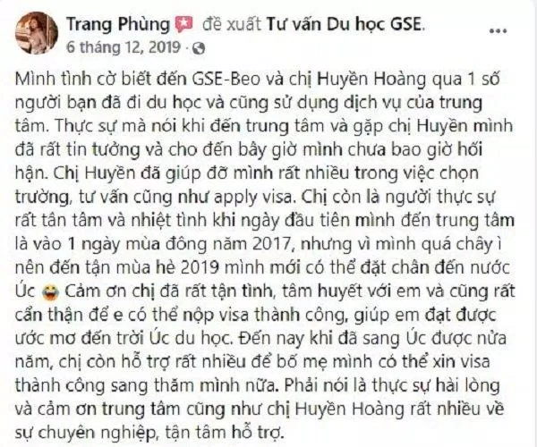 Công ty Tư vấn Du học GSE-BEO nhận được các phản hồi tích cực từ các học viên (Ảnh Internet)