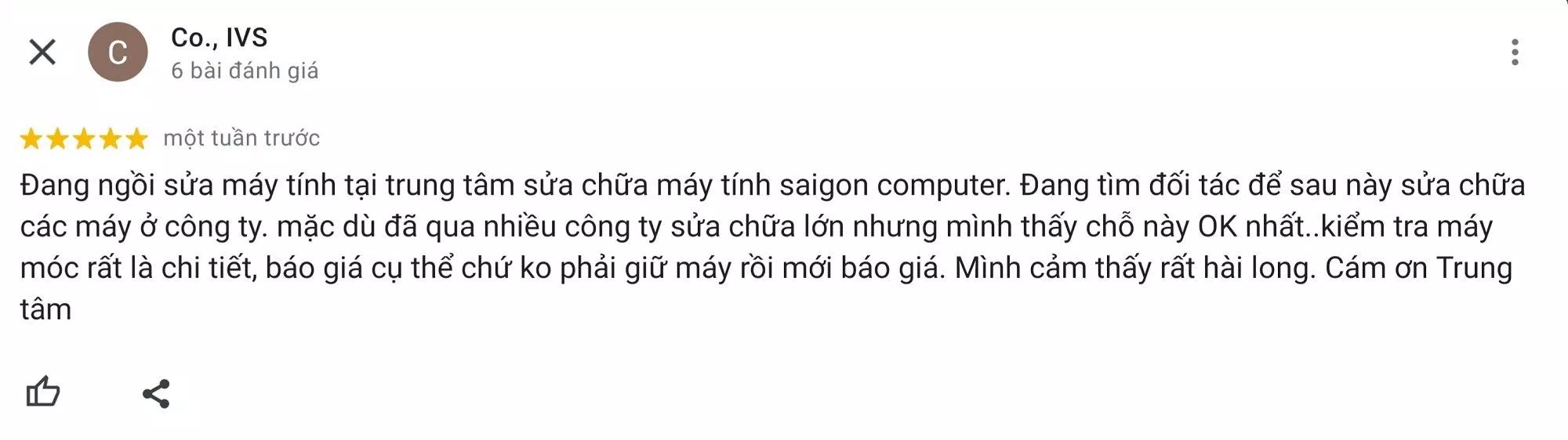 Đánh giá của khách hàng về Sài Gòn Computer. (Ảnh: Internet)