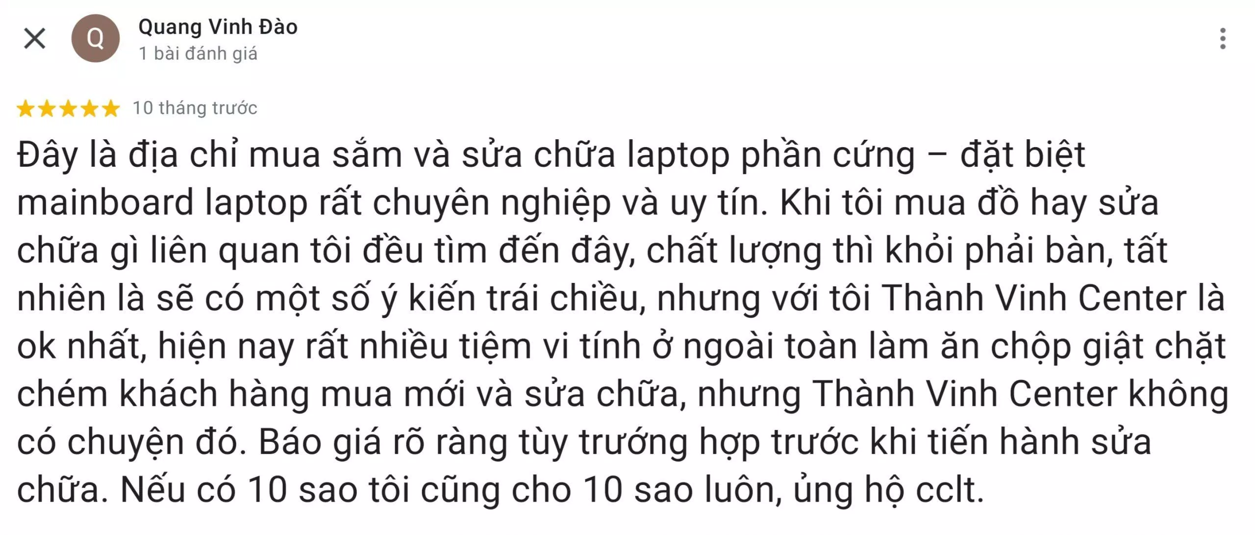 Đánh giá của khách hàng về Thành Vinh Center. (Ảnh: Internet)