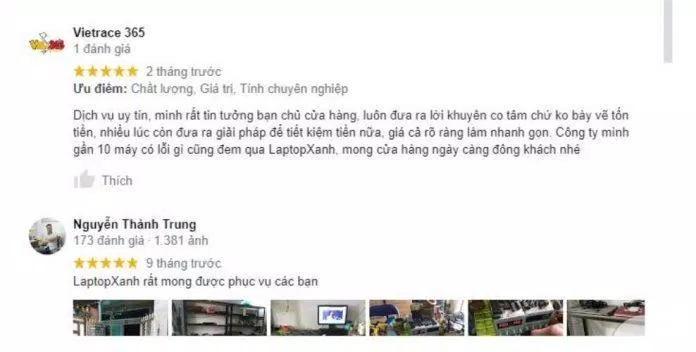 Đánh giá của khách hàng về Laptop Xanh. (Ảnh: TinhVe)