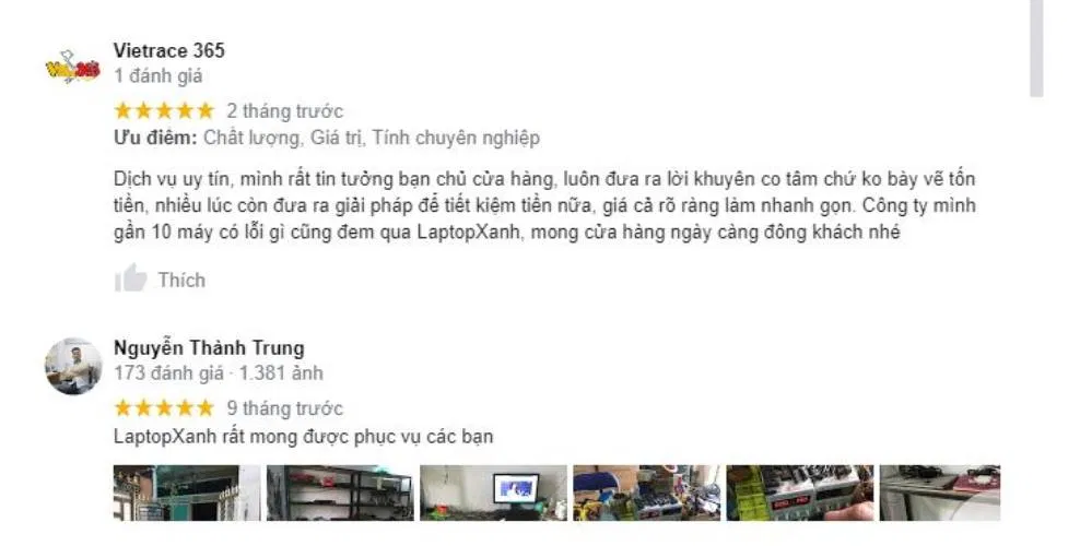 Đánh giá của khách hàng về Laptop Xanh. (Ảnh: BlogAnChoi)