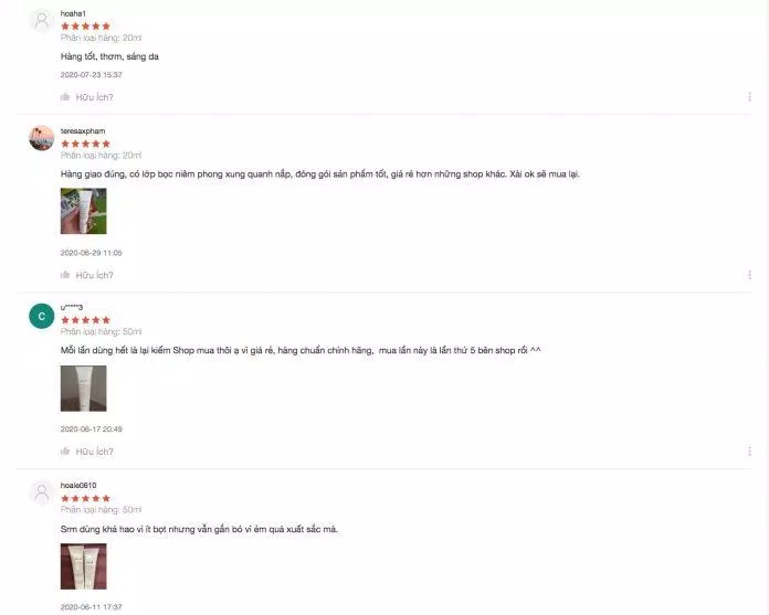 Đánh giá của khác hàng đã từng sử dụng sản phẩm Sữa rửa mặt đậu nành Fresh Soy Face Cleanser trên trang Shopee (Nguồn: Internet).