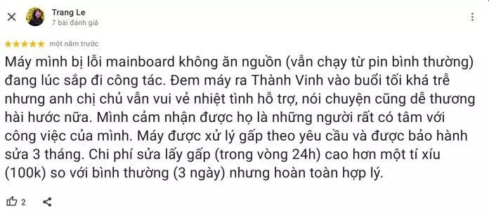 Đánh giá của khách hàng về Thành Vinh Center. (Ảnh: Internet)