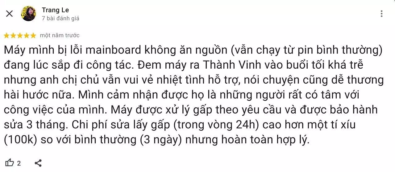 Đánh giá của khách hàng về Thành Vinh Center. (Ảnh: Internet)