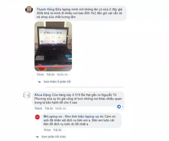 MrLaptop nhận đánh giá tích cực từ khách hàng