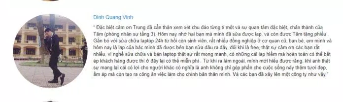Trung tâm sửa chữa laptop 24h nhận đánh giá tích cực từ khách hàng