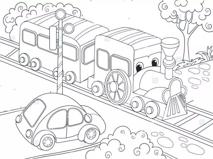 Tranh tô màu ô tô, tàu hỏa cho bé trai. (Ảnh: Internet)