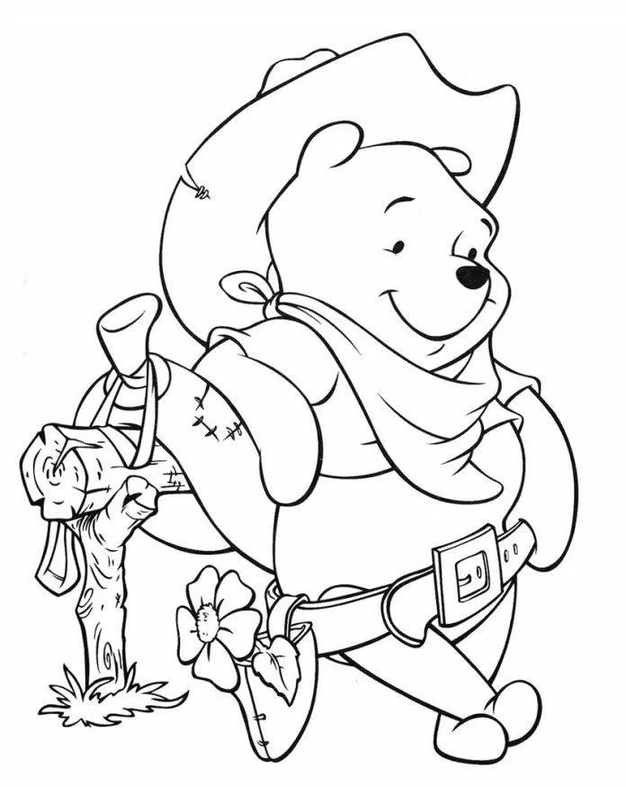 Tranh tô màu gấu Pooh cao bồi cho bé trai. (Ảnh: Internet)