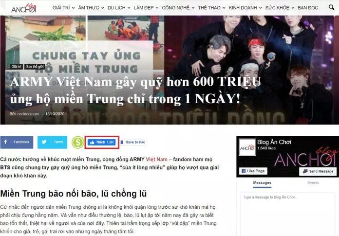 Bài viết nhận được sự quan tâm đông đảo của mình (Ảnh: BlogAnChoi)