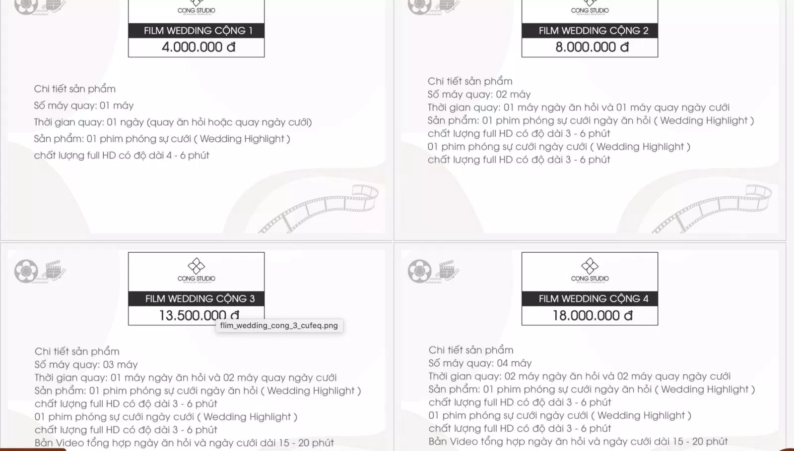 Bảng giá dịch vụ chụp ảnh phóng sự cưới của Cộng Studio Hà Nội (Ảnh BlogAnChoi)