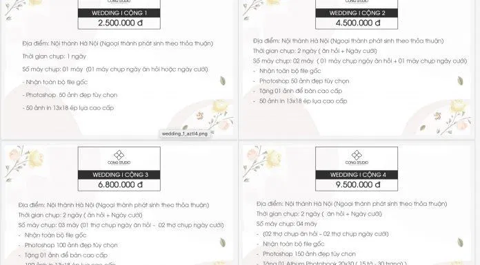 Bảng giá dịch vụ quay phim phóng sự cưới của Cộng Studio Hà Nội (Ảnh BlogAnChoi)