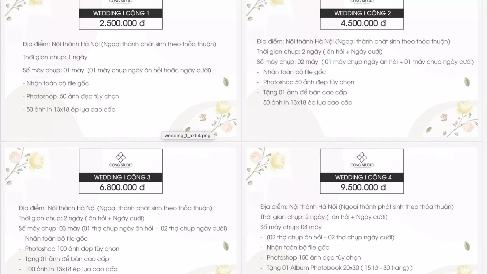 Bảng giá dịch vụ quay phim phóng sự cưới của Cộng Studio Hà Nội (Ảnh BlogAnChoi)