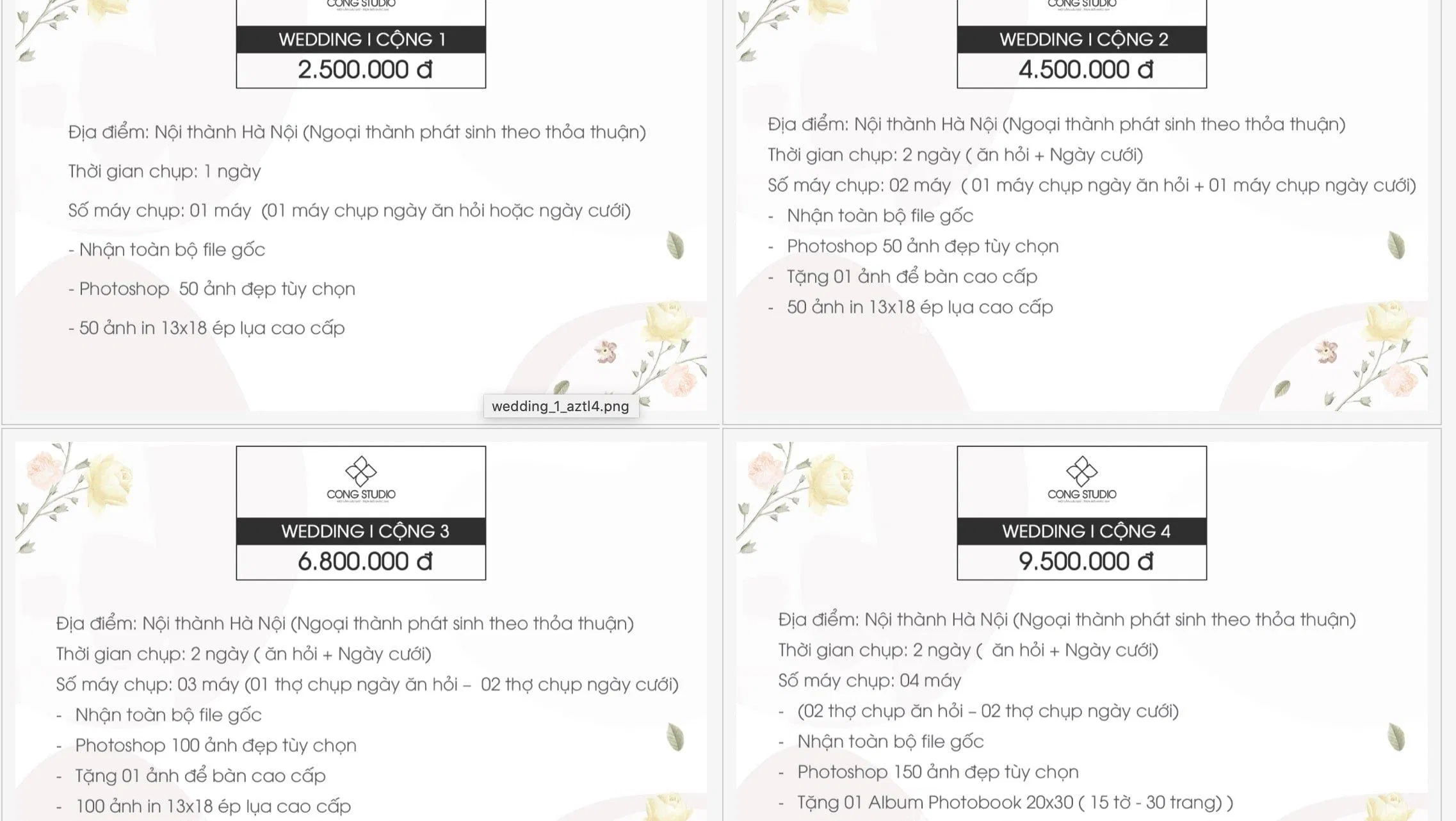Bảng giá dịch vụ quay phim phóng sự cưới của Cộng Studio Hà Nội (Ảnh BlogAnChoi)