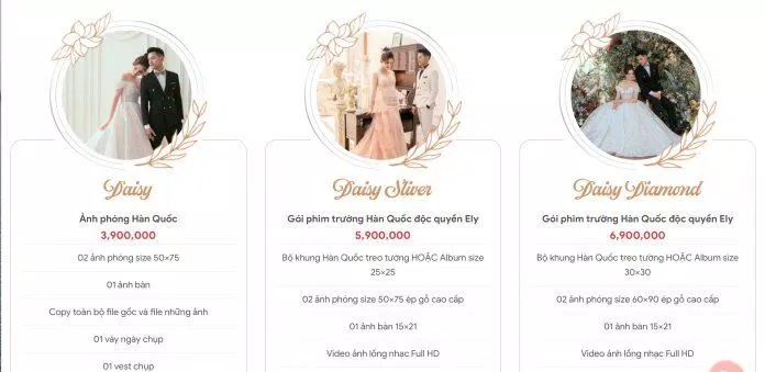 Bảng giá của Ely Wedding Studio (Ảnh BlogAnChoi)