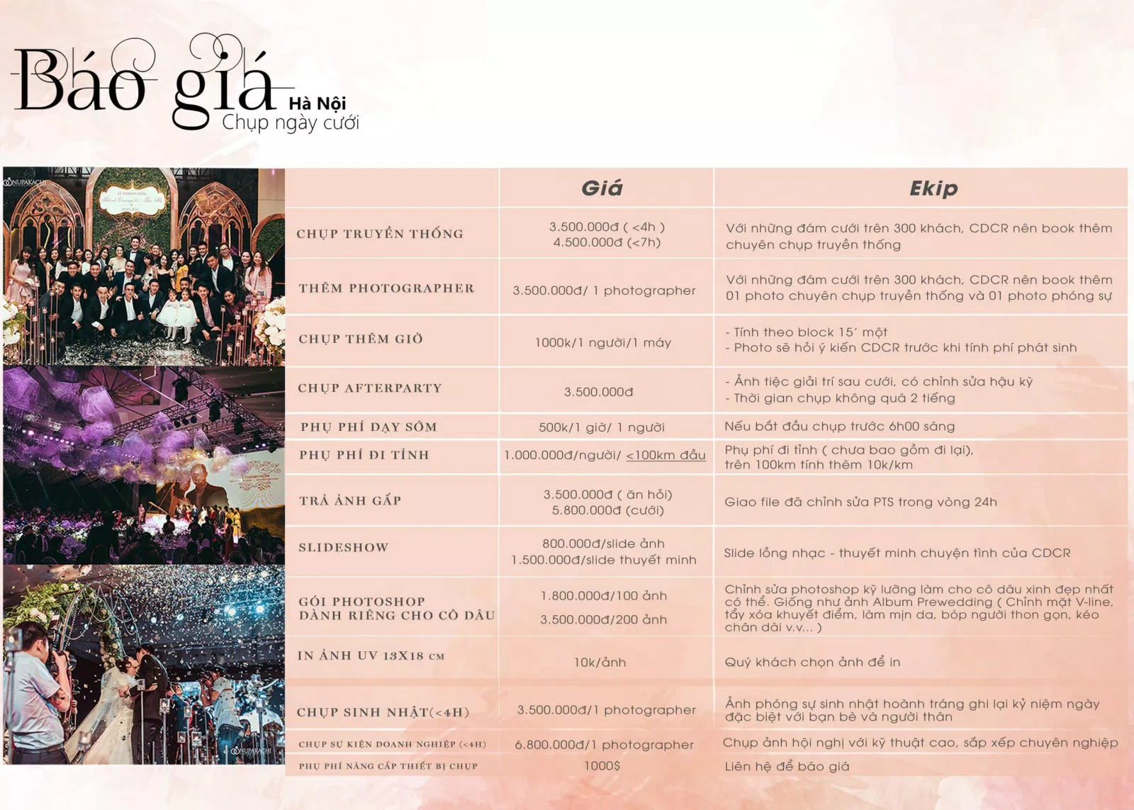 Bảng giá dịch vụ của Nupakachi Wedding Studio (Ảnh Internet) Bảng giá dịch vụ của Nupakachi Wedding Studio (Ảnh Internet)