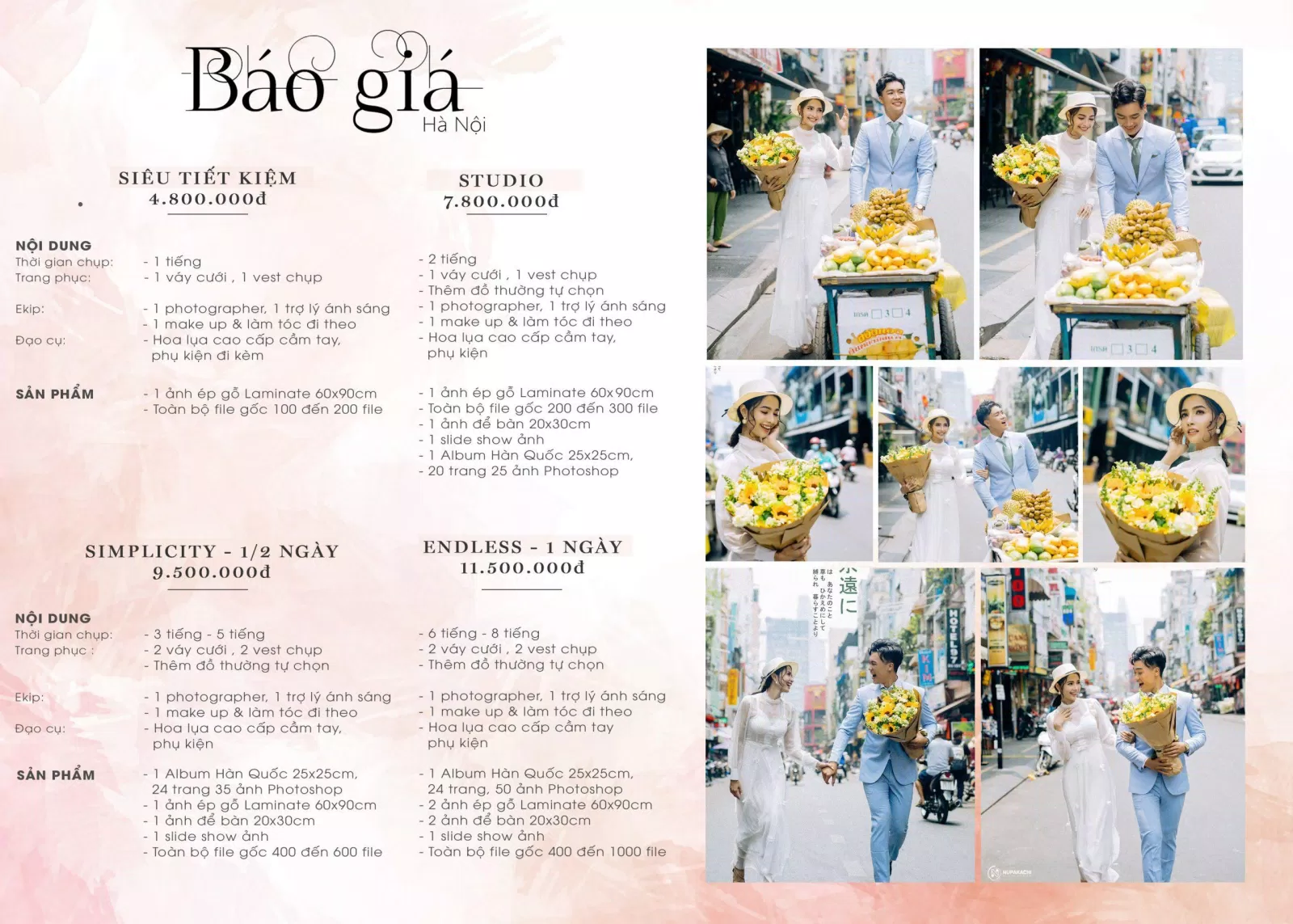 Bảng giá dịch vụ của Nupakachi Wedding Studio (Ảnh Internet)