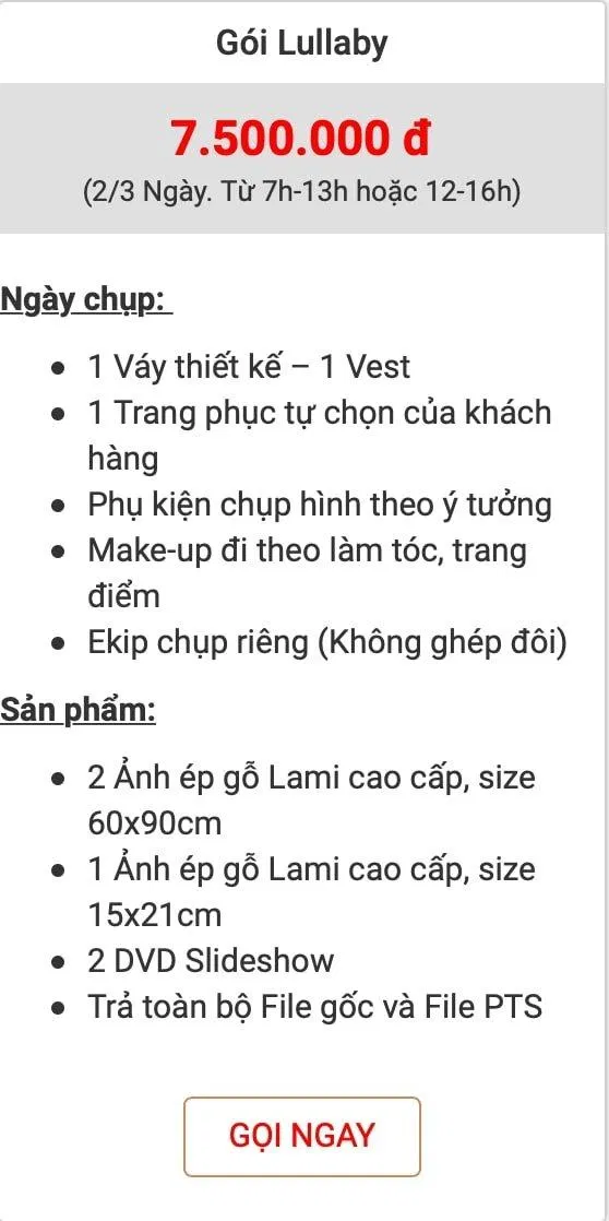 Bảng giá dịch vụ của Pali Studio de Fiancé Wedding (Ảnh BlogAnChoi)