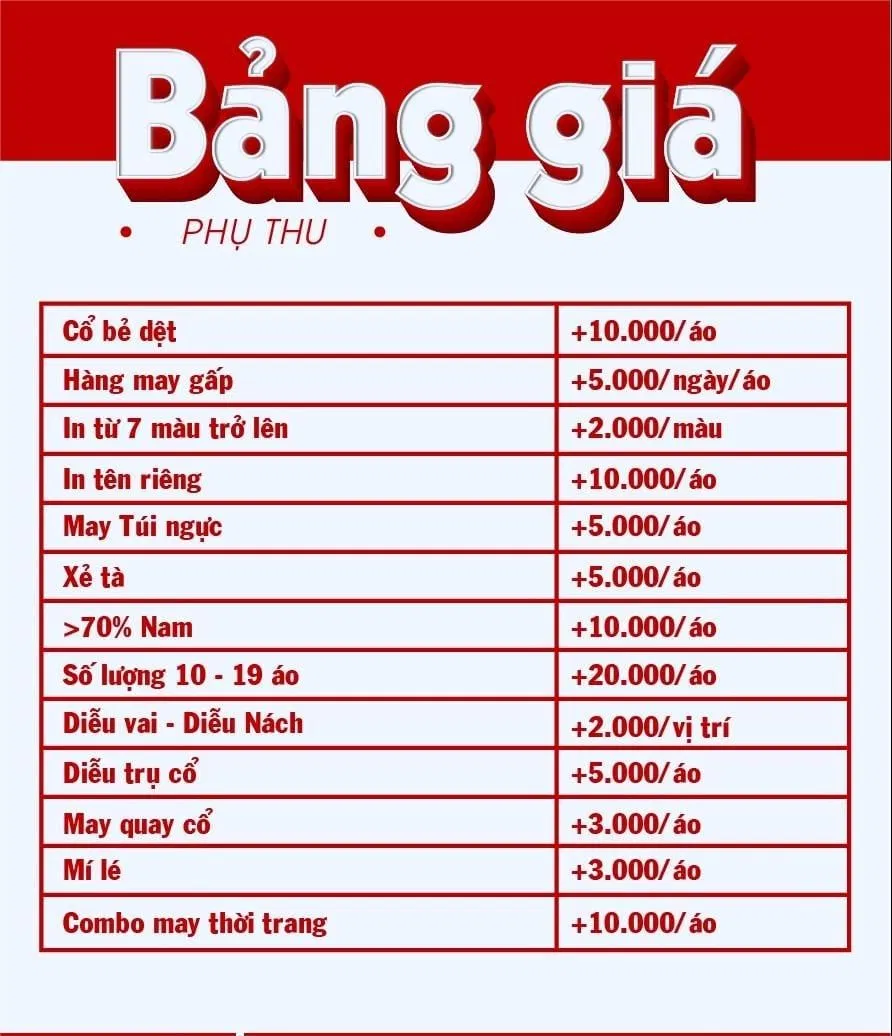 Bảng giá áo phông của Công ty Đồng phục Minh Thành (Ảnh May Minh Thành) Bảng giá áo phông của Công ty Đồng phục Minh Thành (Ảnh May Minh Thành)
