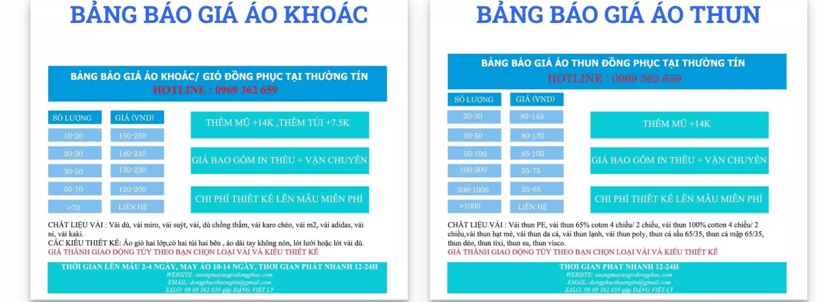 Bảng giá May đồng phục Thượng Tín (Ảnh BlogAnChoi)