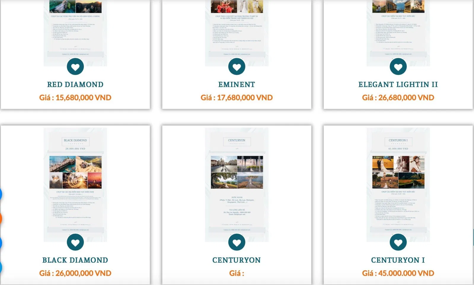 Bảng giá dịch vụ tại TuArt Wedding Studio (Ảnh Internet)