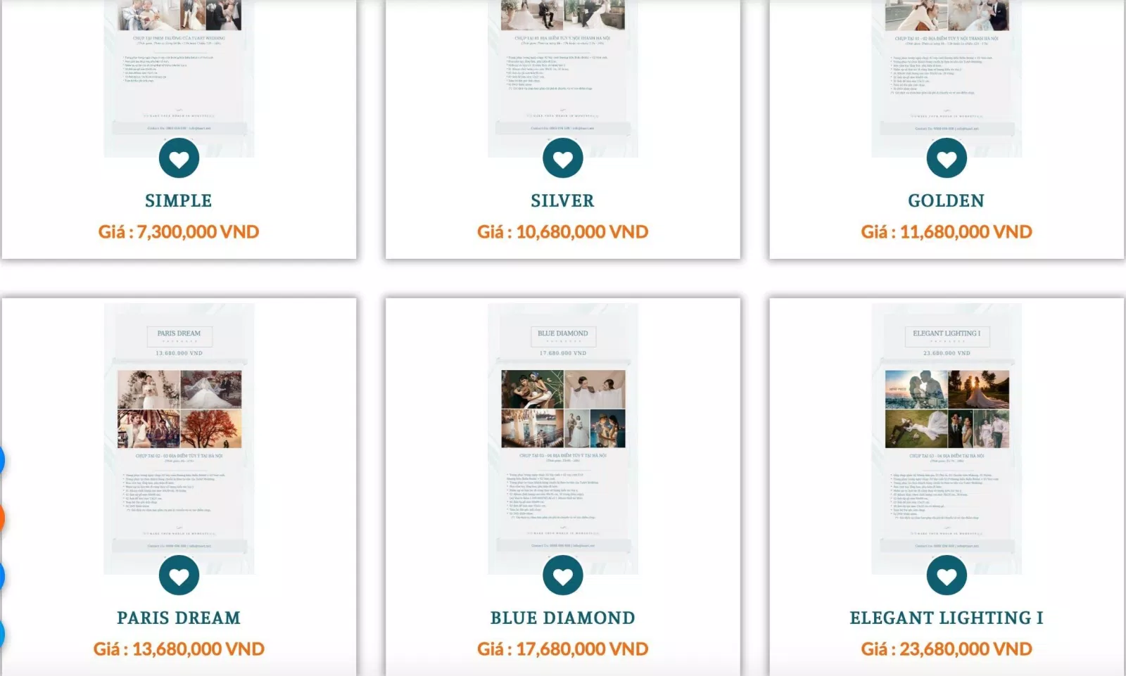 Bảng giá dịch vụ tại TuArt Wedding Studio (Ảnh Internet)