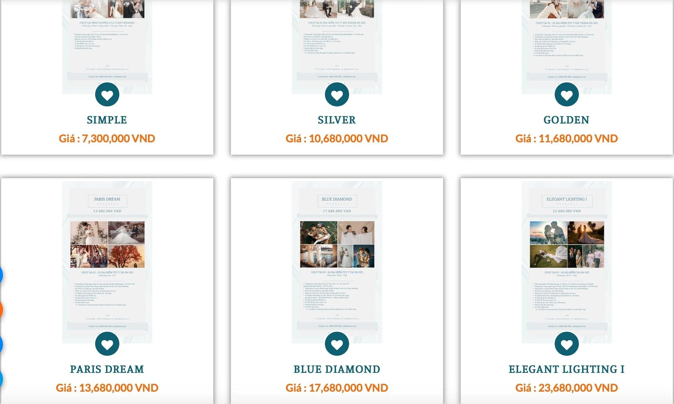 Bảng giá dịch vụ tại TuArt Wedding Studio (Ảnh Internet)