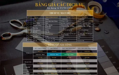 Bảng giá vest nam (Ảnh Mon Amie)