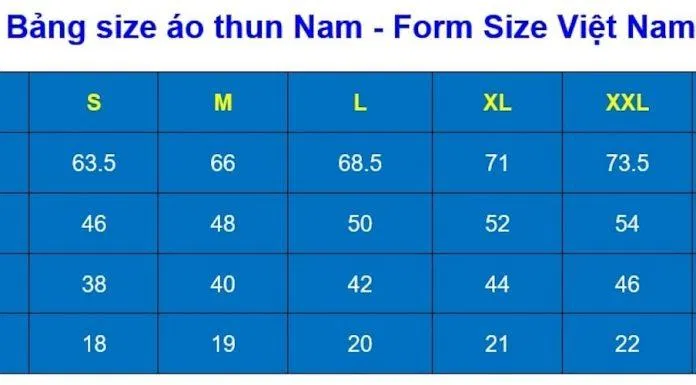 Bảng size của GLU (Ảnh GLU)