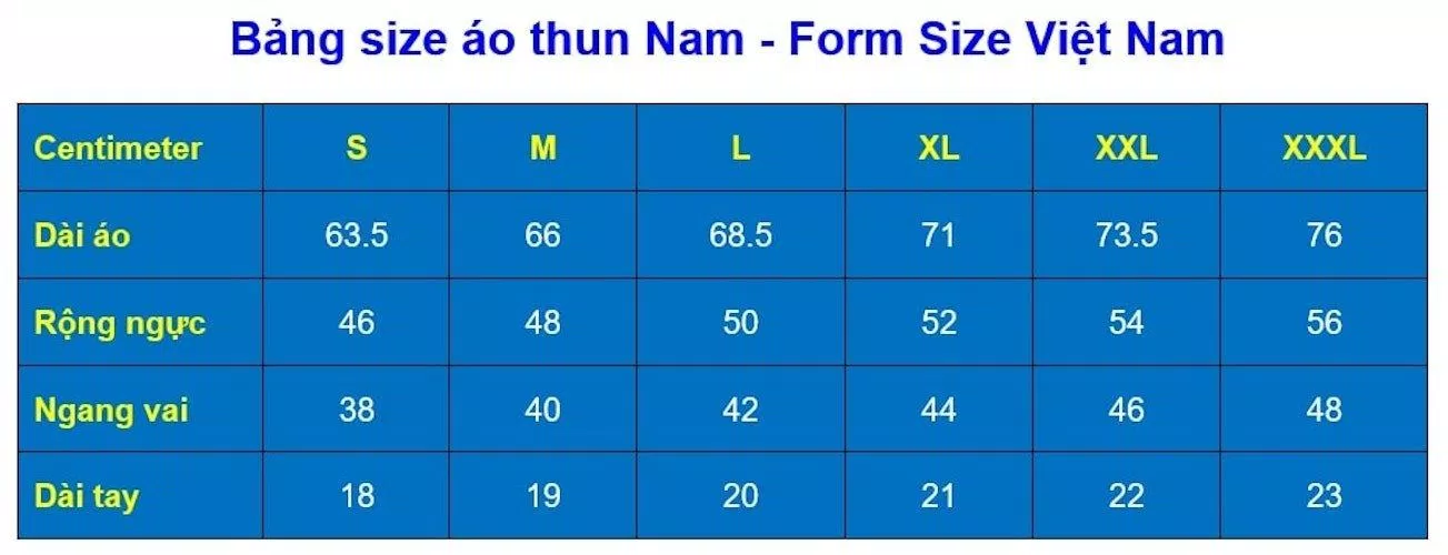 Bảng size của GLU (Ảnh GLU)