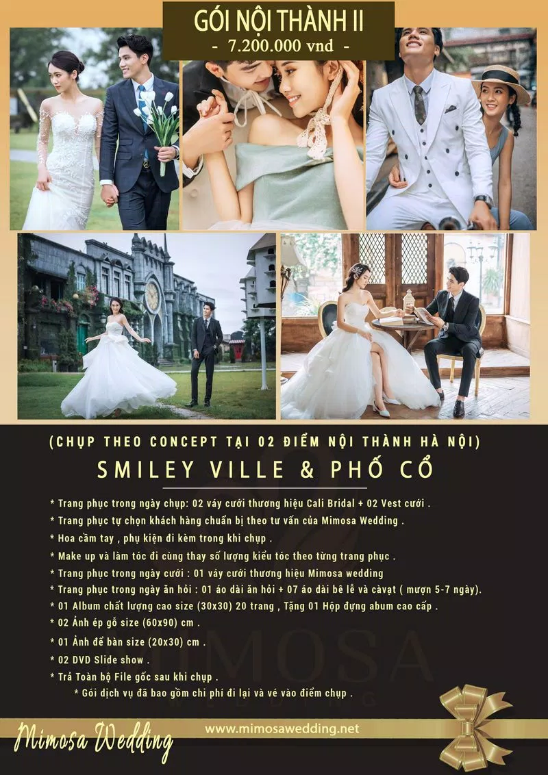 Các gói dịch vụ của Mimosa Wedding Studio (Ảnh Internet)