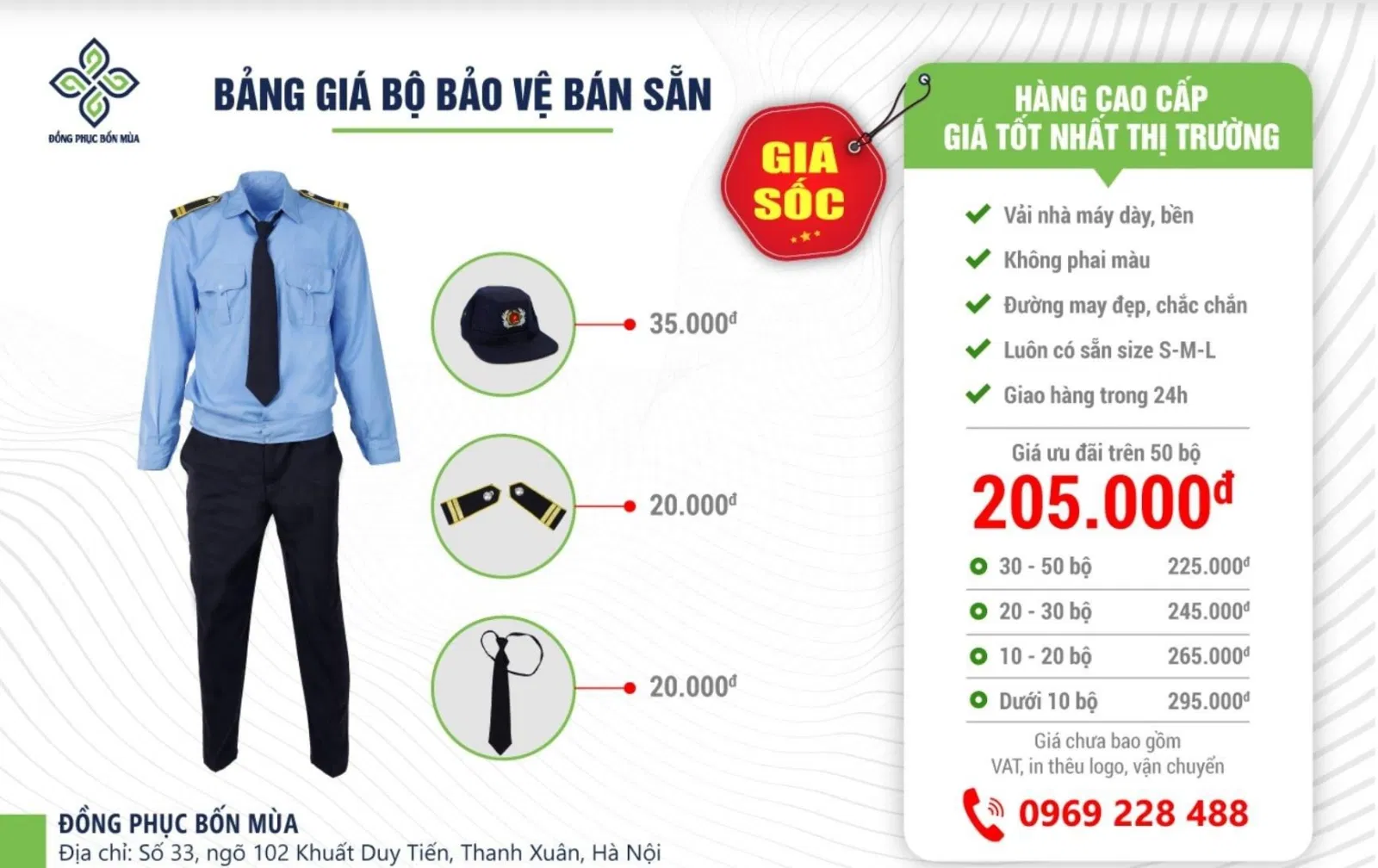 Bảng giá áo của Đồng phục Bốn Mùa (Ảnh Đồng phục Bốn Mùa)