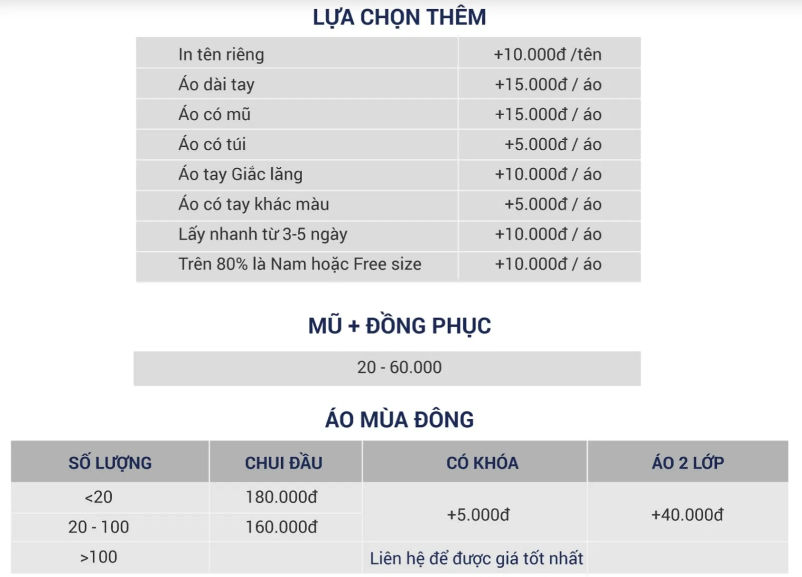 Bảng giá áo của Đồng phục Bốn Mùa (Ảnh BlogAnChoi)