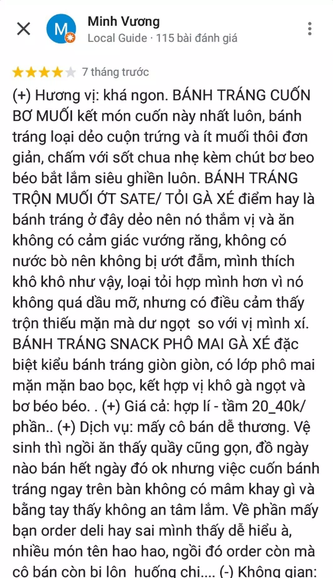 Đánh giá của khách về quán (ảnh: BlogAnChoi)