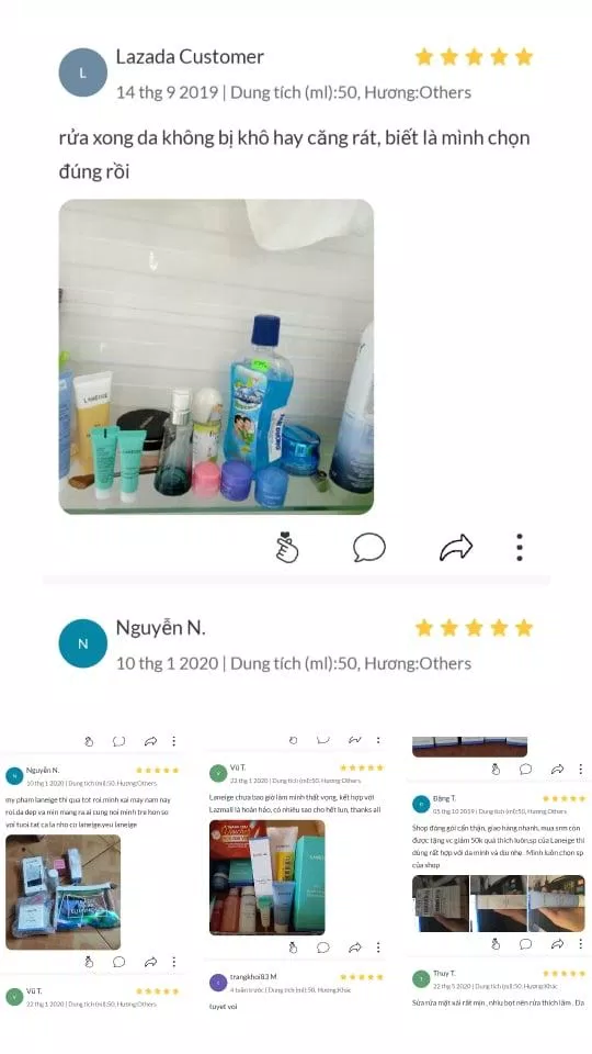 Khách hàng trên Lazada đánh giá sữa rửa mặt Laneige Multi Deep Clean giúp da sạch, mịn màng. ( Nguồn: TinhVe)